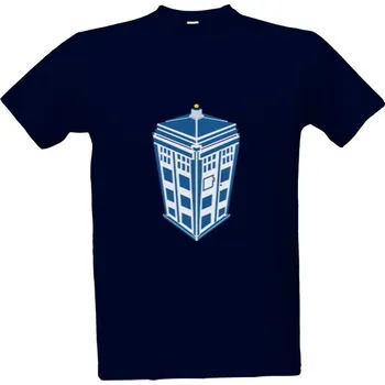 Tričko s potiskem Tardis modro bílá pánské