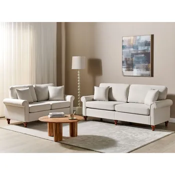 Sedací souprava Sedací souprava světle béžová čalouněná zaoblené boční područky s polštáři dřevěný rám moderní obývací pokoj Beliani