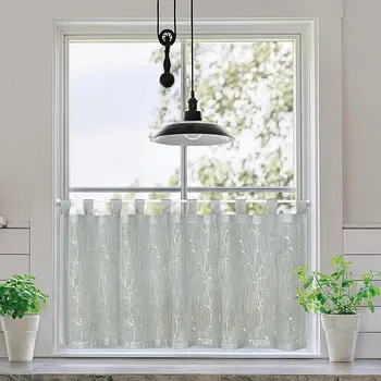 Záclona GERSTER NATURE Gerster hotová záclona VYŠÍVANÉ VĚTVIČKY BÍLÉ 50 x 150 cm