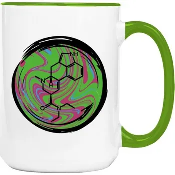 Pánská móda Hrnek velký barevný s potiskem Psychedelická molekula ve víru barev