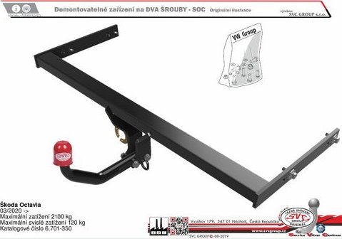 Tažné zařízení Škoda Octavia Combi 3/2020->7/2023 SV 6.701-350, SVC GROUP