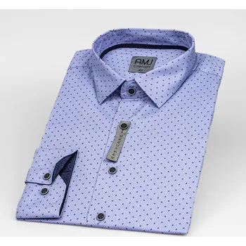 Pánská košile Pánská košile AMJ bavlněná, modrá vzorovaná, VDBR1296, dlouhý rukáv, vel. 45