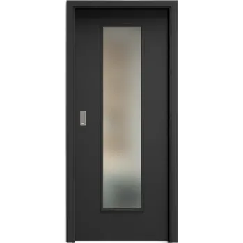 Interiérové dveře SAPELI ELEGANT KOMFORT M55 - CPL LAMINÁT - POSUVNÉ DVEŘE VČ. ZÁRUBNĚ - Černá grafit Průchozí šířka (cm): 90, Průchozí výška (cm): 197, Typ skla: Satináto bílé