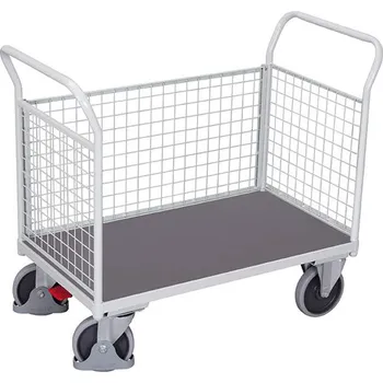 Plošinový vozík Plošinový vozík VARIOfit s třemi bočními stěnami s drátěnou výplní, 1200 x 800 mm, nosnost 500 kg, barva šedá RAL7035 /deska šedá