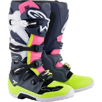 Moto obuv Boty TECH 7 2022, ALPINESTARS (černá/modrá/růžová/žlutá fluo) - 38