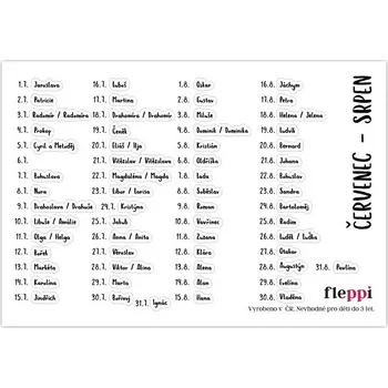 Diář Fleppi Samolepky - Jmeniny červenec, srpen