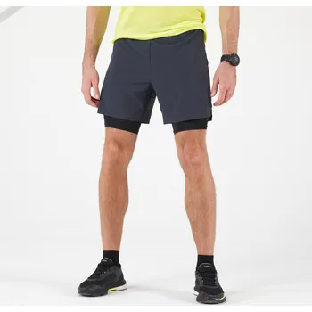 Pánské kraťasy KIPRUN Pánské běžecké kraťasy 2v1 černo-šedé S ČERNÁ|ŠEDÁ