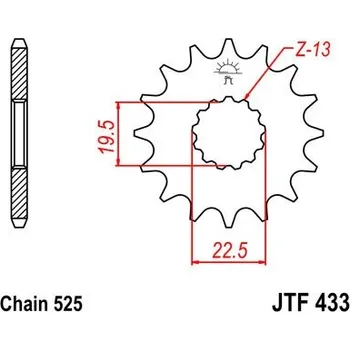 Řetězová sada pro motocykl Řetězové kolečko JT JTF 433-15 15 zubů, 525