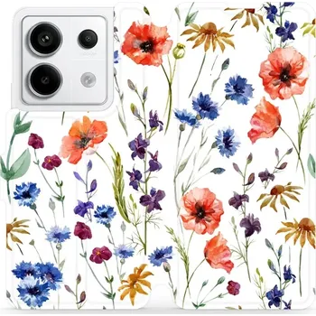 Pouzdro na mobilní telefon Flipové pouzdro Mobiwear - Xiaomi Redmi Note 13 Pro 5G / Poco X6 5G - MP04S Luční kvítí (Knížkové flip pouzdro, obal, kryt na mobil Xiaomi Redmi Note 13 Pro 5G / Poco X6 5G - MP04S Luční kvítí, materiál Umělá kůže + TPU - ochrana 360°, stojánek, silikonov