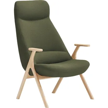 Křeslo Teulat Vysoké zelené křeslo Dins s dřevěnou podnoží