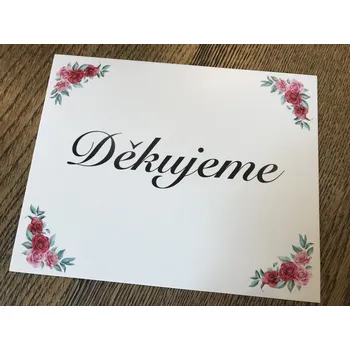Svatební dekorace Svatba-eshop Cedulka Děkujeme s růžemi - cedulka na svatební výzdobu