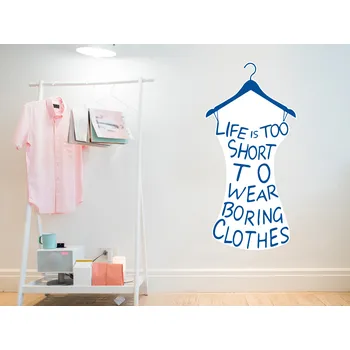 Samolepící dekorace Nápis šaty samolepka na zeď 15 x 30 cm
