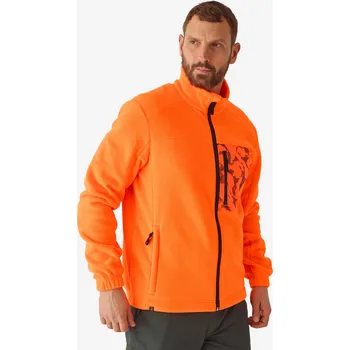 Pánská mikina SOLOGNAC Lovecká fleecová mikina 500 oranžová fluorescenční 2XL ORANŽOVÁ|ČERNÁ