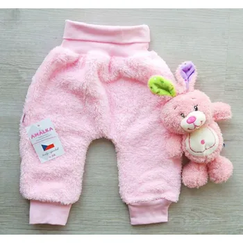 AMÁLKA Zateplené chlupatkové kalhoty, růžové Velikost: 80