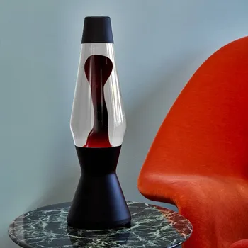 Lampa pro světelnou terapii Mathmos Astro Black, originální lávová lampa, matně černá s čirou tekutinou a černou lávou, výška 43cm