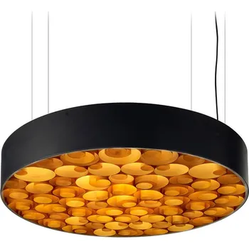 LZF Kruhové sofistikované závěsné svítidlo ze dřeva Spiro Dekor: Oranžový, Barva svítidla: Matná černá SPRO SM BK LED DIMDALI 25 Kruhové sofistikované závěsné svítidlo ze dřeva Spiro Medium