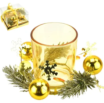 Vánoční svícen Svícínek s kouličky v dárkovém balení, zlatý, 7x11 cm