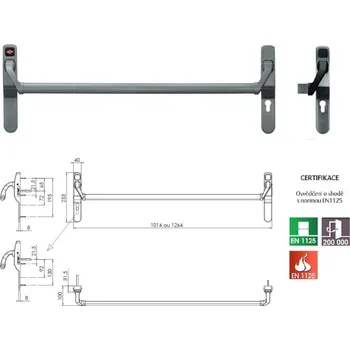 Dveřní kování ASSA ABLOY Paniková hrazda NORMA Barva: Stříbrný, Rozměr: slepý štít