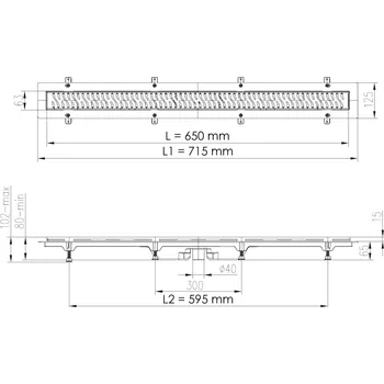 kanalizace Lineární plastový žlab se spodním odtokem DN 40, LINE mat 650