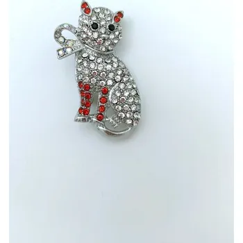 Brož Phoenix Brož Sedící kočka s kamínky červená