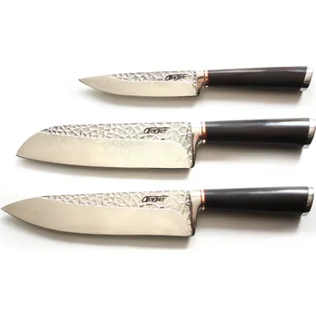 Kuchyňský nůž AceJet HAMMERMAN EBONY SanMai Damaškové Kuchyňské nože sada 3ks