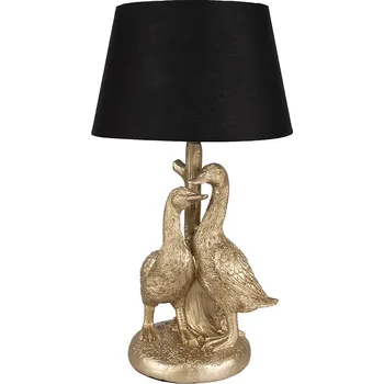 Lampička Zlatá stolní lampa s husami a černým stínidlem Duck - Ø 20*37 cm E27/max 1*40W