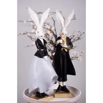 Set 2ks dekorace zajíc v černém a šedém - 14*12*47 / 14*12*47 cm