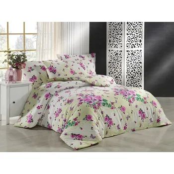 Povlečení Kytice růžové 140 x 200, 70 x 90 cm nitěné knoflíky