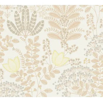 Tapeta A.S. Création | Vliesová tapeta na zeď Famous Garden 39349-1 | 0,53 x 10,05 m | oranžová, žlutá, bílá + Oranžová, žlutá, bílá vliesová tapeta na stěnu 393491 v rozměru 0,53 x 10,05 m