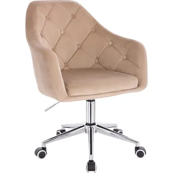 Otočné křeslo Hamar velur na stříbrné podstavě s kolečky - béžový