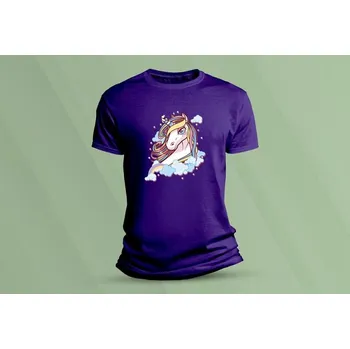 Dětské bavlněné tričko Jednorožec. velikost 152 (12-13 let) Purpurová