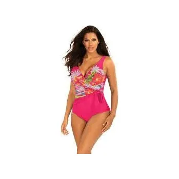 Dámské plavky Dámské jednodílné plavky BALI 12 S1069 růžové/vzor - Self 4XL