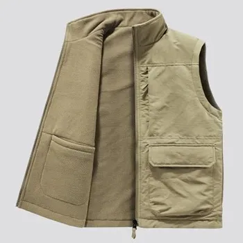 Pánský kabát Pánská zimní vesta Thermo s teplou podšívkou Barva: Khaki, Velikost: 3XL