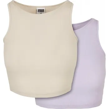 Ladies Cropped Rib Top 2-Pack - softseagrass+lilac XL