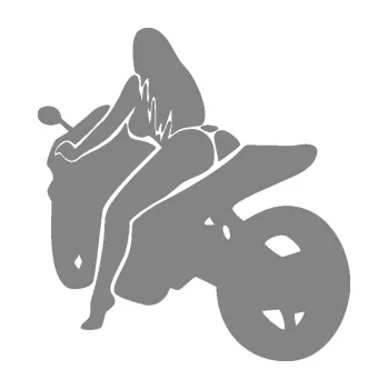 Polep vozidla Sexy žena na motorce levá (17 - šedá) SAMOLEPKA NA AUTO, NÁLEPKA, FÓLIE, POLEP, TUNING, VLASTNÍ TEXT, TISK, AUTOSAMOLEPKY.cz, POLEPY, OBRÁZEK, LOGO, 3D STICKERS