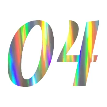 Polep vozidla Startovní číslo 04 typ 3 (93 - Holografická) SAMOLEPKA NA AUTO, NÁLEPKA, FÓLIE, POLEP, TUNING, VLASTNÍ TEXT, TISK, AUTOSAMOLEPKY.cz, POLEPY, OBRÁZEK, LOGO, 3D STICKERS