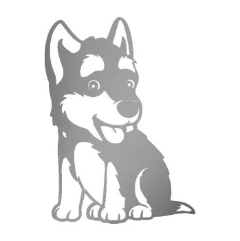 samolepka Pes 195 levá Husky štěňátko (42 - stříbrná metalíza) SAMOLEPKA NA AUTO, NÁLEPKA, FÓLIE, POLEP, TUNING, VLASTNÍ TEXT, TISK, AUTOSAMOLEPKY.cz, POLEPY, OBRÁZEK, LOGO, 3D STICKERS