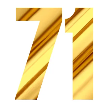 Autodoplněk Samolepka na auto Startovní číslo 71 typ 2 (81 - chrom fólie zlatá zrcadlová) NÁLEPKA, FÓLIE, POLEPY, TUNING, VLASTNÍ TEXT, TISK, AUTOSAMOLEPKY.cz, SAMOLEPKY, OBRÁZEK, LOGO, VÝROBA, PRODEJ