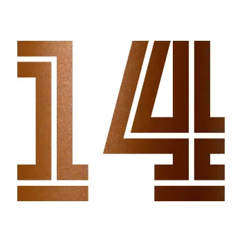 Polep vozidla SAMOLEPKA Startovní číslo 14 typ 7 (44 - měděná metalíza) NA AUTO, NÁLEPKA, FÓLIE, POLEP, TUNING, VLASTNÍ TEXT, TISK, AUTOSAMOLEPKY.cz, POLEPY, OBRÁZEK, LOGO, SAMOLEPKY