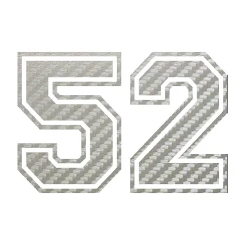 Polep vozidla Startovní číslo 52 typ 4 (52 - 3D karbon stříbrný) SAMOLEPKA NA AUTO, NÁLEPKA, FÓLIE, POLEP, TUNING, VLASTNÍ TEXT, TISK, AUTOSAMOLEPKY.cz, POLEPY, OBRÁZEK, LOGO, 3D STICKERS