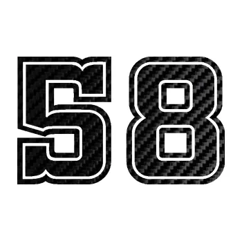 Polep vozidla Startovní číslo 58 typ 5 (50 - 3D karbon černý) SAMOLEPKA NA AUTO, NÁLEPKA, FÓLIE, POLEP, TUNING, VLASTNÍ TEXT, TISK, AUTOSAMOLEPKY.cz, POLEPY, OBRÁZEK, LOGO, 3D STICKERS