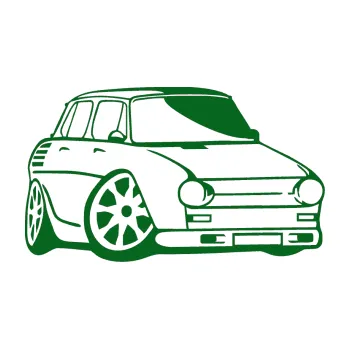 Polep vozidla SAMOLEPKA Škoda 100 karikatura pravá (20 - tmavě zelená) NA AUTO, NÁLEPKA, FÓLIE, POLEP, TUNING, VLASTNÍ TEXT, TISK, AUTOSAMOLEPKY.cz, POLEPY, OBRÁZEK, LOGO, SAMOLEPKY