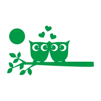 Samolepící dekorace Zamilované sovy levá na větvičce (12 - zelená) SAMOLEPKA NA AUTO, NÁLEPKA, FÓLIE, POLEP, TUNING, VLASTNÍ TEXT, TISK, AUTOSAMOLEPKY.cz, POLEPY, OBRÁZEK, LOGO, 3D STICKERS