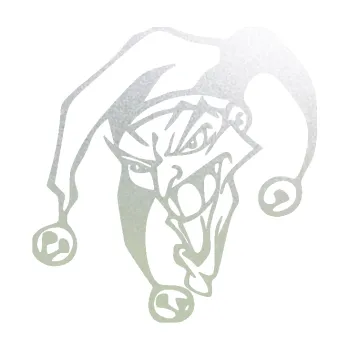 Samolepicí dekorace na vozidlo Šašek 001 levá (60 - pískované sklo) SAMOLEPKA NA AUTO, NÁLEPKA, FÓLIE, POLEP, TUNING, VLASTNÍ TEXT, TISK, AUTOSAMOLEPKY.cz, POLEPY, OBRÁZEK, LOGO, 3D STICKERS