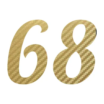 Polep vozidla Startovní číslo 68 typ 3 (59 - 3D karbon zlatý) SAMOLEPKA NA AUTO, NÁLEPKA, FÓLIE, POLEP, TUNING, VLASTNÍ TEXT, TISK, AUTOSAMOLEPKY.cz, POLEPY, OBRÁZEK, LOGO, 3D STICKERS