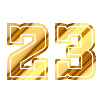 Polep vozidla SAMOLEPKA Startovní číslo 23 typ 5 (81 - chrom fólie zlatá zrcadlová) NA AUTO, NÁLEPKA, FÓLIE, POLEP, TUNING, VLASTNÍ TEXT, TISK, AUTOSAMOLEPKY.cz, POLEPY, OBRÁZEK, LOGO, SAMOLEPKY