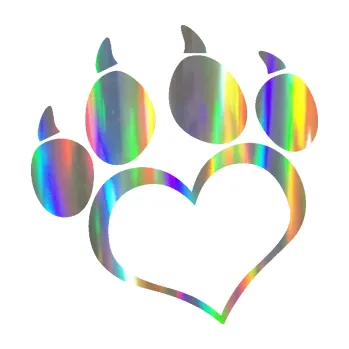 samolepka Tlapky love 005 levá (93 - Holografická) SAMOLEPKA NA AUTO, NÁLEPKA, FÓLIE, POLEP, TUNING, VLASTNÍ TEXT, TISK, AUTOSAMOLEPKY.cz, POLEPY, OBRÁZEK, LOGO, 3D STICKERS