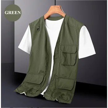 Pánská letní vesta nepromokavá s kapsami Barva: Zelená, Velikost: 4XL