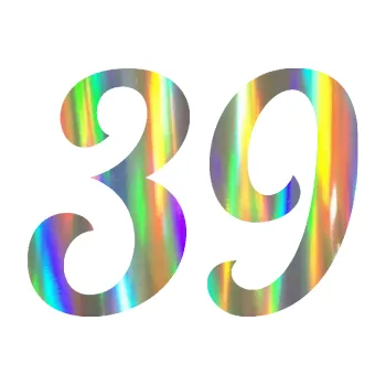 Polep vozidla Startovní číslo 39 typ 3 (93 - Holografická) SAMOLEPKA NA AUTO, NÁLEPKA, FÓLIE, POLEP, TUNING, VLASTNÍ TEXT, TISK, AUTOSAMOLEPKY.cz, POLEPY, OBRÁZEK, LOGO, 3D STICKERS