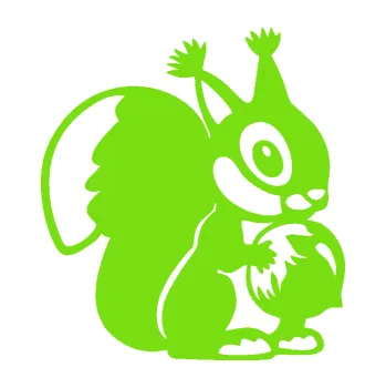 Samolepící dekorace SAMOLEPKA Veverka 003 pravá s oříškem (04 - zelená kawasaki) NA AUTO, NÁLEPKA, FÓLIE, POLEP, TUNING, VLASTNÍ TEXT, TISK, AUTOSAMOLEPKY.cz, POLEPY, OBRÁZEK, LOGO, SAMOLEPKY